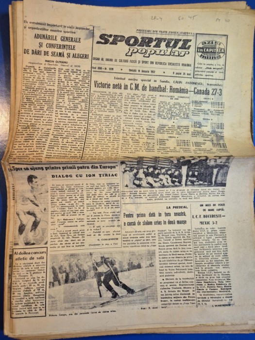 ziarul sportul popular 14 ianuarie 1967 - interviu ion tiriac,articol echipa de fotbal steaua bucuresti