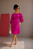 Rochita roz fuchsia din satin cu maneci bufante