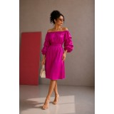 Rochita roz fuchsia din satin cu maneci bufante
