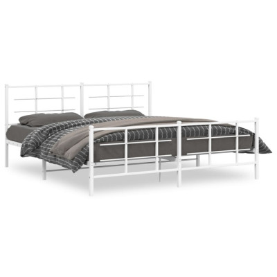 vidaXL Cadru de pat metalic cu tăblie de cap/picioare, alb, 183x213 cm foto