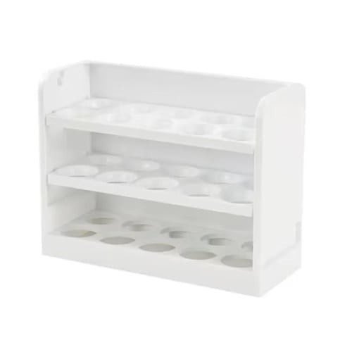 Recipient depozitare oua, cu 3 nivele, capacitate 30 de oua, din plastic, dimensiuni 25x10x18 cm, alb