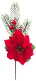 Crenguta decorativa de Craciun cu floare poinsettia rosie, 22 cm