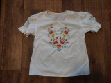 Bluza femei model etno rustic tip ie brodata cu flori, marime S, bumbac alb, broderie la masina