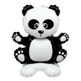 Balon din folie metalizata, flippy, figurine anim&Auml;lu&Egrave;e, model panda, 43x59cm, ambalaj individual, pai inclus, umflare cu aer sau heliu, alb negru