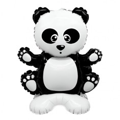 Balon din Folie Metalizata, Cyrax, Figurine Animăluțe, Model Panda, 43x59cm, Ambalaj Individual, Pai Inclus, Umflare cu Aer sau Heliu, Alb Negru