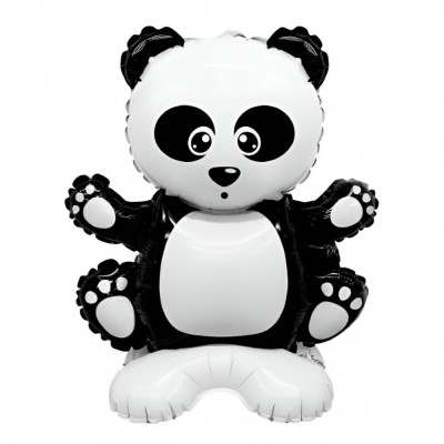 Balon din folie metalizata, flippy, figurine anim&amp;Auml;lu&amp;Egrave;e, model panda, 43x59cm, ambalaj individual, pai inclus, umflare cu aer sau heliu, alb negru foto