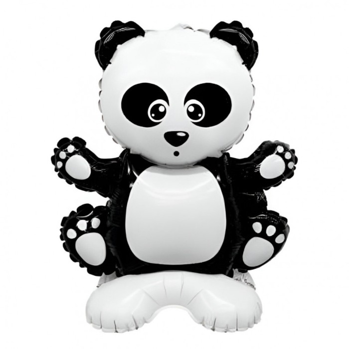 Balon din folie metalizata, flippy, figurine anim&Auml;lu&Egrave;e, model panda, 43x59cm, ambalaj individual, pai inclus, umflare cu aer sau heliu, alb negru