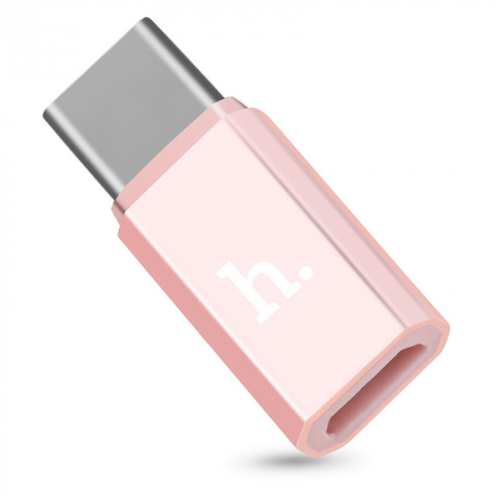 Adaptor Conversie MicroUSB la USB Type-C HOCO, Roz Auriu