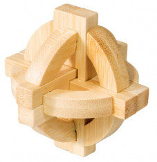 Joc logic IQ din lemn bambus Double disk puzzle 3d foto