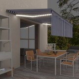 VidaXL Copertină automată cu stor&amp;LED&amp;senzor de v&acirc;nt albastru/alb 5x3m