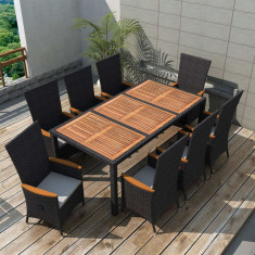 Set mobilier de exterior 9 piese negru poliratan lemn de acacia