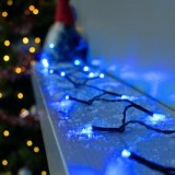 Instalatie de craciun 8 jocuri de lumini, controler, liniara, 17 m, din care 1 m cablu priza 220v, 200 led, fir negru, albastru, Oem