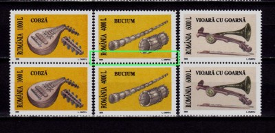RO 2003 LP 1619 &amp;quot;Instrumente muzicale populare&amp;quot; VARIETATE, pereche V , MNH foto