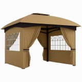 Outsunny Pavilion de Grădină cu Copertină, Perdele, Ferestre și Acoperiș Ventilat, 335x335x285 cm, Bej | Aosom Romania