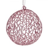 Glob Decorativ de Crăciun, Model Perforat, Culoare Roz, Glitter, Diametru 15cm, Oem