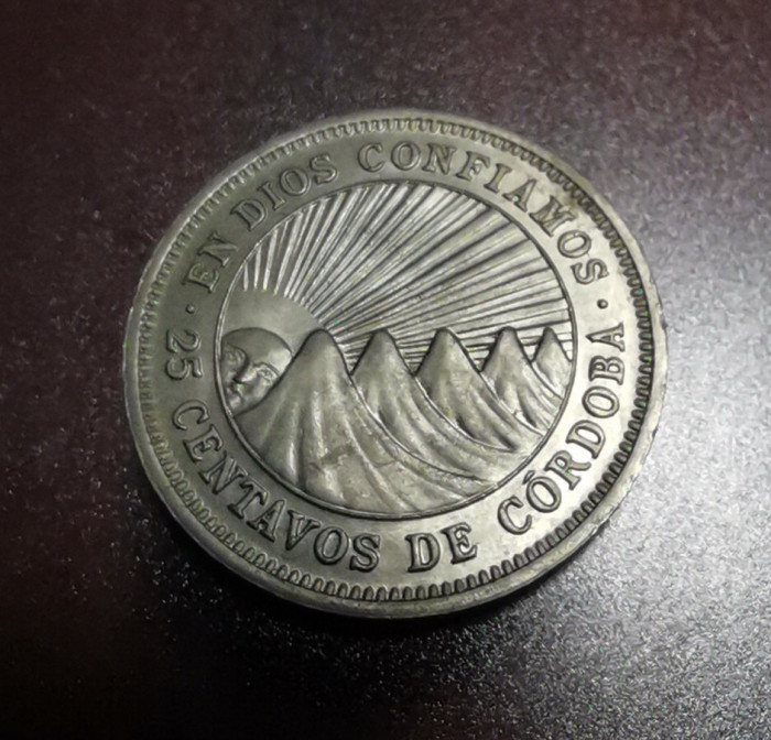 SV * NICARAGUA * 25 CENTAVOS DE CORDOBA 1964 * AUNC ++ * Luciu Monetar Complet