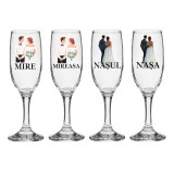 Set pahare Sampanie din sticla, personalizate, Miri si Nasi, pentru nunta, model 2