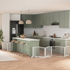 vidaXL Poartă c&acirc;ini pliabilă cu ușă 12 panouri, alb, 960 cm, lemn plop 3155620