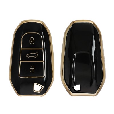 Husa Cheie Auto Kwmobile pentru Opel 3 Butoane - Keyless Go, Negru/Auriu, Silicon, KWM0000256D001C foto