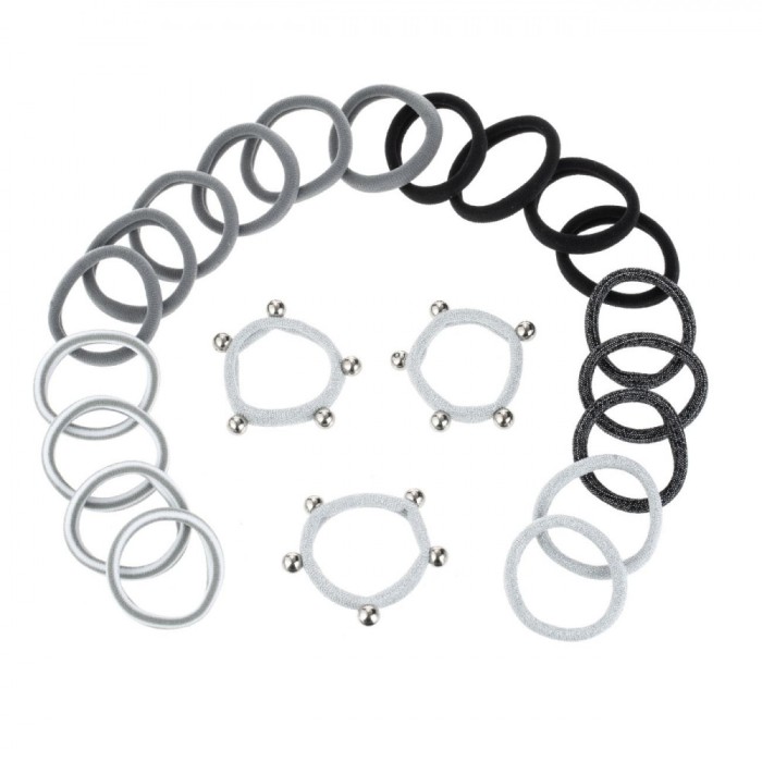 Set Elastice Păr, 22 Bucăți, Multicolor, Frotte, Lurex Argintiu