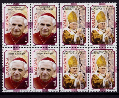 ✅RO 2005 ,LP 1690 ,&amp;quot; Nou pontificat - Benedict al XVI-lea &amp;quot; , bloc x 4 , MNH foto