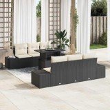 Set de mobilier de grădină de 7 piese cu perne, din ratan sintetic negru