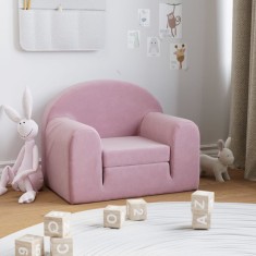 vidaXL Canapea extensibila pentru copii, roz, plu? moale foto