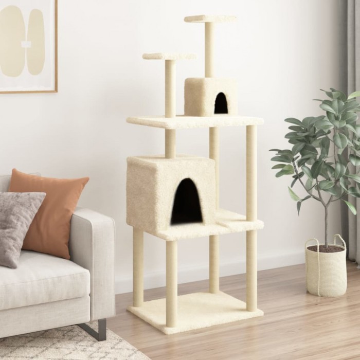 vidaXL Ansamblu de pisici cu st&acirc;lpi din funie de sisal, crem, 167 cm