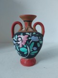 Vaza ceramica (terra-cotta) mand made, facuta si pictata manual, neglazurata, 14cm inaltime