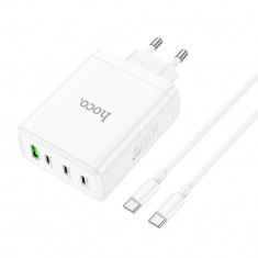 Incarcator pentru Priza USB, 3x Type-C, Fast Charging, 100W + Cablu Type-C, Hoco Leader (N31), White