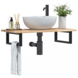 VidaXL Raft pentru lavoar montat pe perete, oțel și lemn masiv acacia 3302669