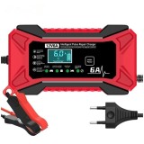 Redresor auto, afisaj LED, 6 A, 12 V, oprire automata, mod iarna vara, carcasa ABS, negru rosu, 77 x 55 x 138 mm