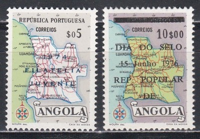 Angola 1974, 1976 - Harta Angolei 1955, 2 Serii, Supratipar, MNH foto