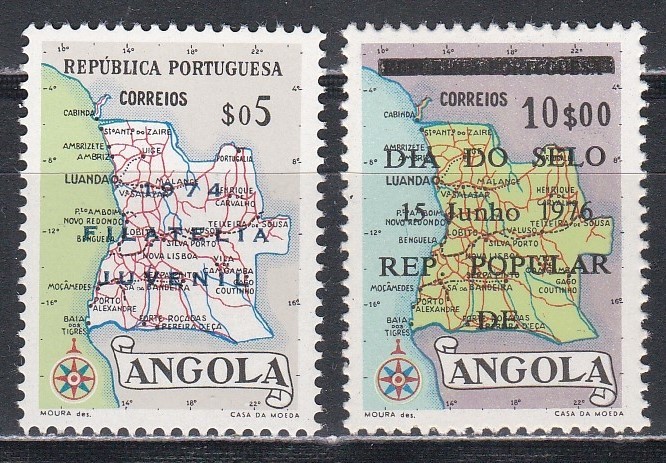 Angola 1974, 1976 - Harta Angolei 1955, 2 Serii, Supratipar, MNH