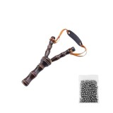 Set praștie din lemn si 100 bile metalice 10 mm pentru airsoft si prastie, 19 cm, Maro