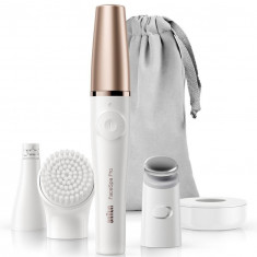 Epilator facial Braun FaceSpa Pro SE911, 3in1, 10 pensete, timer, reincarcabil, alb/auriu