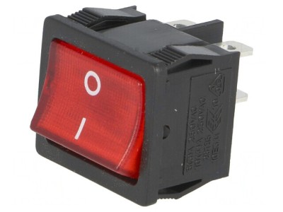 Comutator Rocker DPST ON-OFF 6A/250V Roșu cu Lampă Neon foto