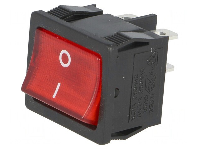 Comutator Rocker DPST ON-OFF 6A/250V Roșu cu Lampă Neon