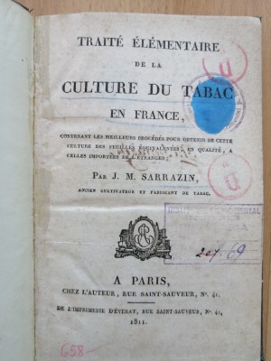 Le tabac: sa culture au point de vue du meilleur rendement. 1868, Th. Schloesing foto