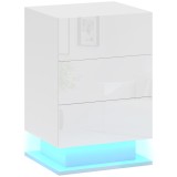 HOMCOM Noptieră cu Lumini LED Reglabile, 3 Sertare și Telecomandă, 40x35x60 cm, Alb | Aosom Romania