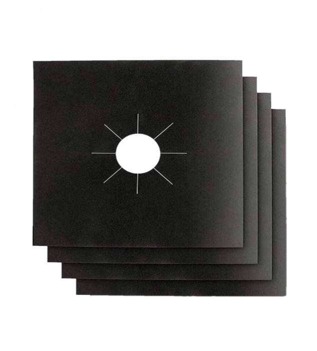 Set 4 x Folie de Protectie Reutilizabila, Compatibilitate Universala, pentru Plita si Aragaz, 27cm, Negru, Premium, CBD CORAL BEST DEALS