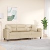 VidaXL Canapea cu 3 locuri și perne, crem, 180 cm, microfibră 3200981