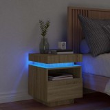 VidaXL Noptieră cu lumini LED, stejar sonoma, 40x39x48,5 cm