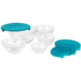 Set 5 boluri de sticla cu capac, albastru