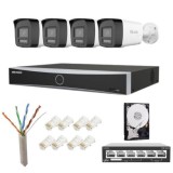 Sistem supraveghere Hikvision Hilook, 4 camere 4K 8MP PoE microfon difuzor, NVR 8 canale 12MP, Switch 4 porturi Poe, HDD 2TB SafetyGuard Surveillance