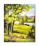 Tablou peisaj din natura pictat manual, Oaza de liniste, 50x40cm ulei pe panza, Constantin Feraru