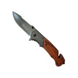 Briceag Cu Sistem Taiat Centura Si Dispozitiv Pentru Spart Geamuri, Maner Lemn, Prindere Curea, Metalic, 22 cm, Gri