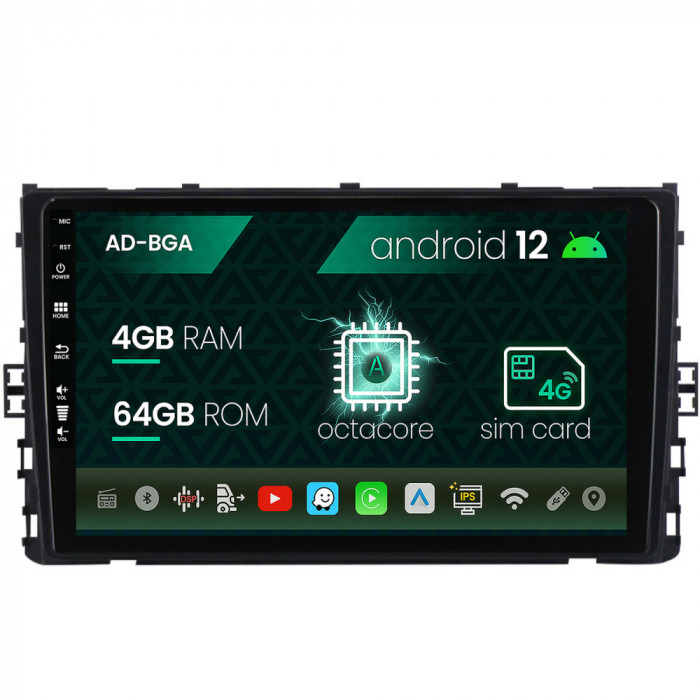 Navigatie Volkswagen Polo (2018+), Android 12, A-Octacore 4GB RAM + 64GB ROM, 9 Inch - AD-BGA9004+AD-BGRKIT041