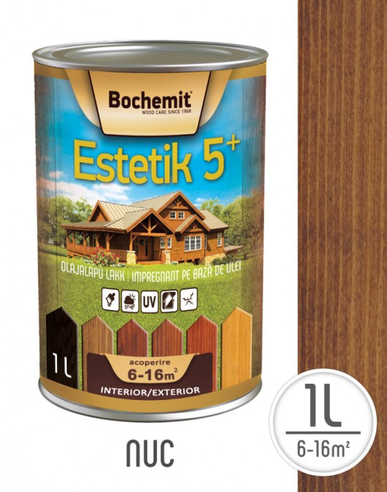 Lazura lemn Bochemit Estetik Clasic 1L, nuc, protectie UV