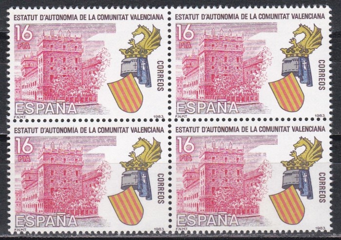 Spania 1983 - Statutul de Autonomie al Valenciei. Bloc de 4, MNH